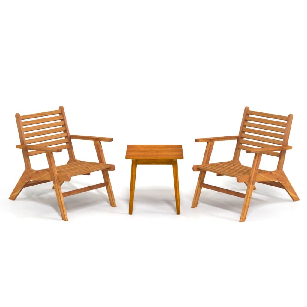 Premium 3-Piece Acacia Wood Outdoor Bistro Set - Classic Slatted Design Patio Furniture with Square Table - Durable Brown Garden Lounge Chairs for Backyard, Deck, Poolside & Balcony Use