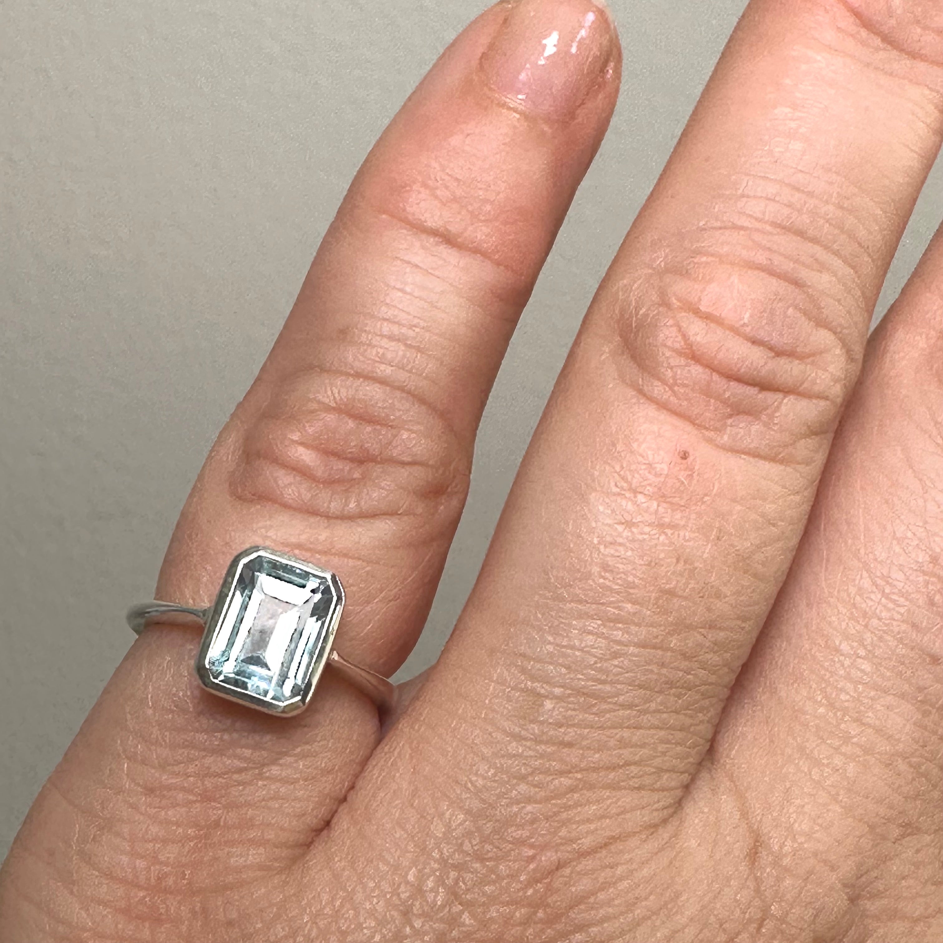Blue Topaz Rectangular Faceted Ring - Size 5 Sterling Silver Jewelry for Women - Perfect for Engagement, Wedding & Anniversary Gifts