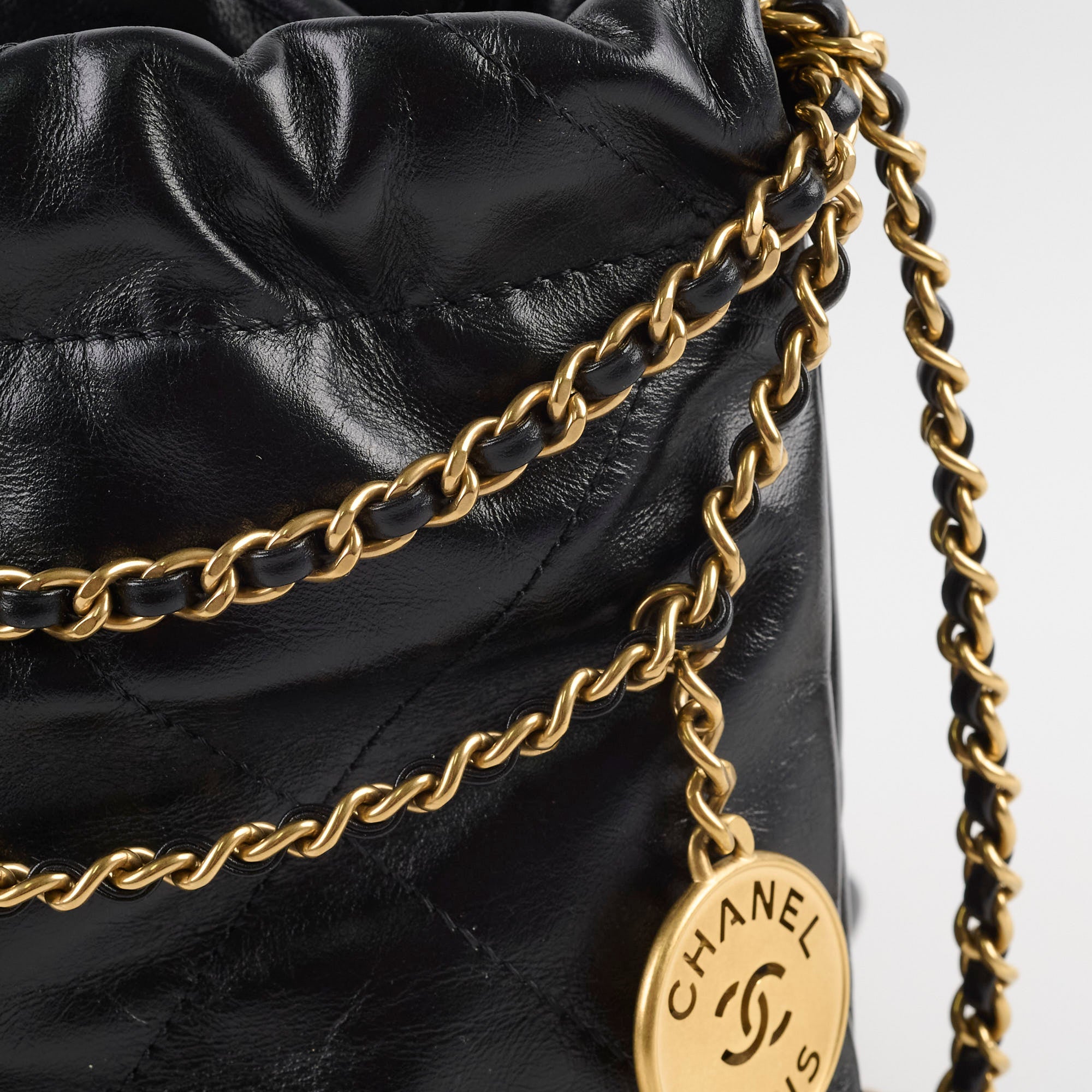 Chanel Mini 22 Black Leather Crossbody Bag with Microchip - Luxury Designer Handbag for Women, Perfect for Date Night & Evening Events