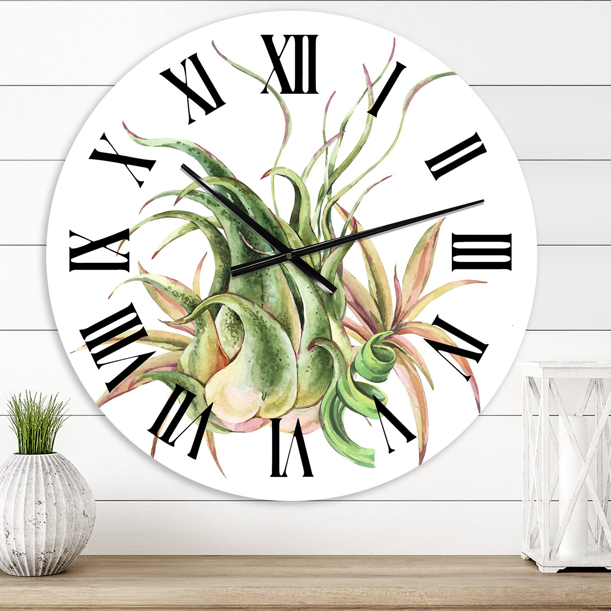 Farmhouse Wall Clock with Tropical Leaves & Air Plant Design - Large Floral Botanical Wall Clock for Living Room, Kitchen, Bedroom Decor | Perfect for Home, Office & Gift Giving