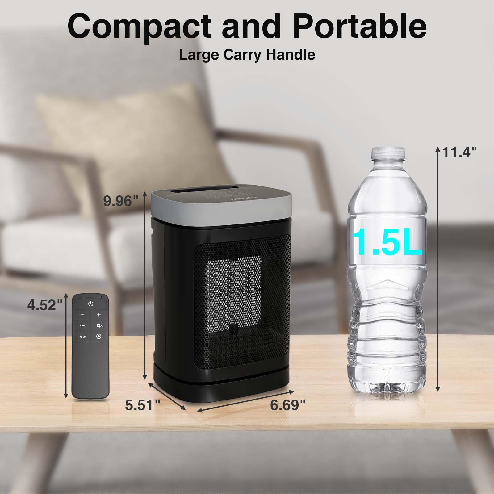 JIBUFI 1500W PTC Portable Space Heater with Remote Control - 70° Rotating Oscillation, Fast Safe Heating, 1-12 Hour Timer for Bedroom, Office & Indoor Use | Perfect for Winter Home, Workspace & Small Room Heating