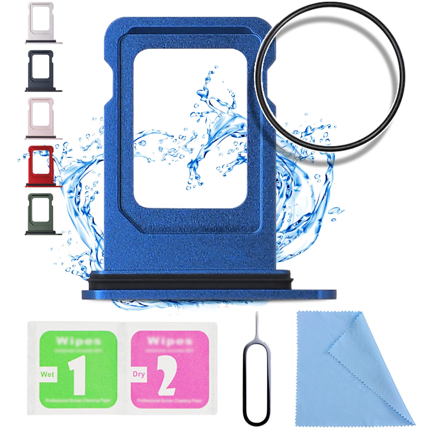 ASDAWN iPhone 13 SIM Card Tray Replacement - Waterproof Rubber Ring & SIM Ejector Tool Included (Single SIM, Blue) | Compatible with iPhone 13 | Perfect for SIM Card Replacement, Repair & Water Protection