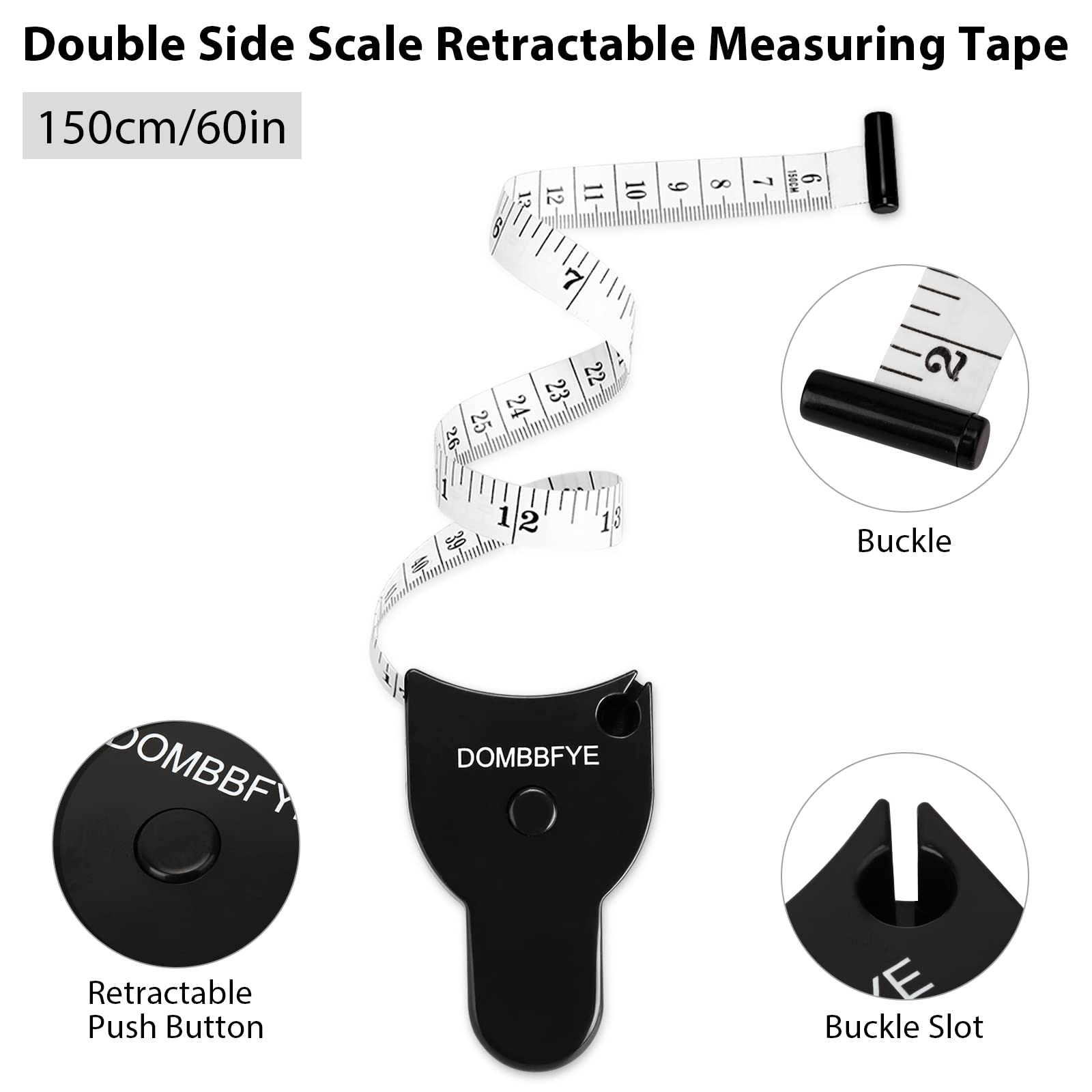 5-Piece Retractable Body Measuring Tape with Push Button - Dual Scale 60