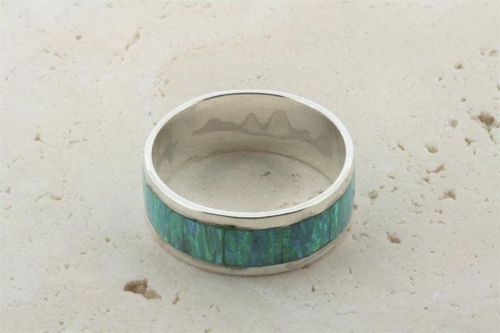 Natural Green Opal Band Ring - Elegant Handmade Jewelry for Women, Perfect for Weddings, Parties & Everyday Wear
