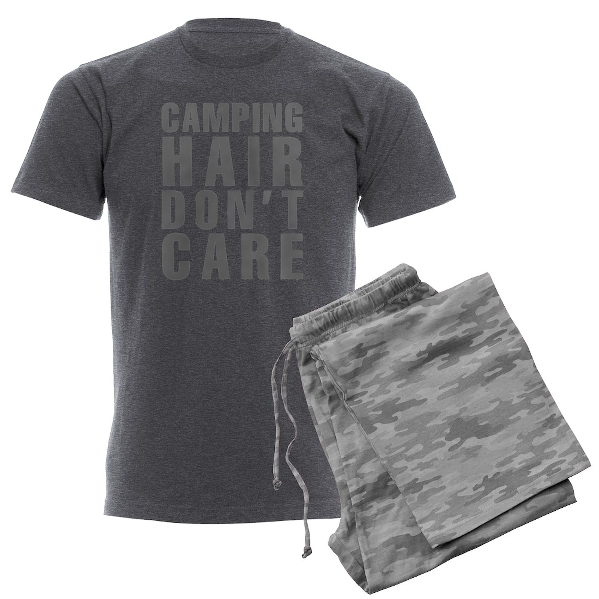 Camping Hair Don't Care Men's Charcoal Pajamas - Funny Novelty Sleepwear for Outdoor Lovers - Perfect for Camping Trips & Cozy Nights at Home