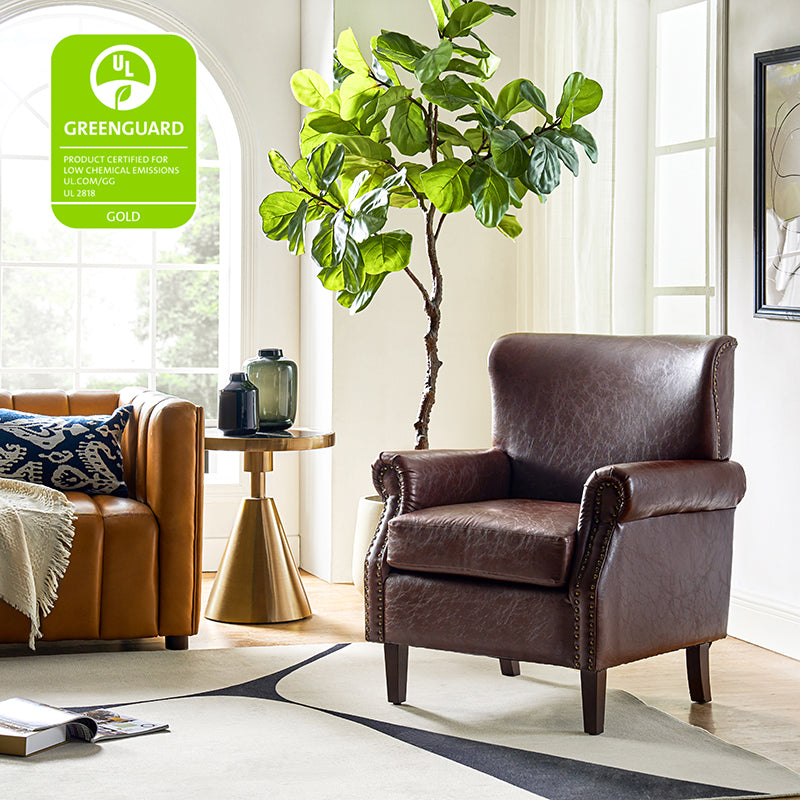 Luna Faux Leather Armchair - Modern PU Leather Accent Chair for Living Room, Bedroom & Office - Comfortable Mid-Century Style Lounge Chair with Sturdy Metal Legs