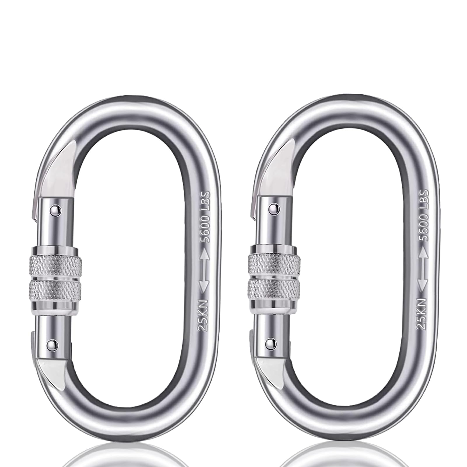 Heavy Duty Locking Carabiner Clips 25KN ASTM F1774-20 Certified - O Shaped 4.3 Inch Silver Climbing Carabiners for Rock Climbing, Rigging, Hammocks, Camping & Outdoor Adventures