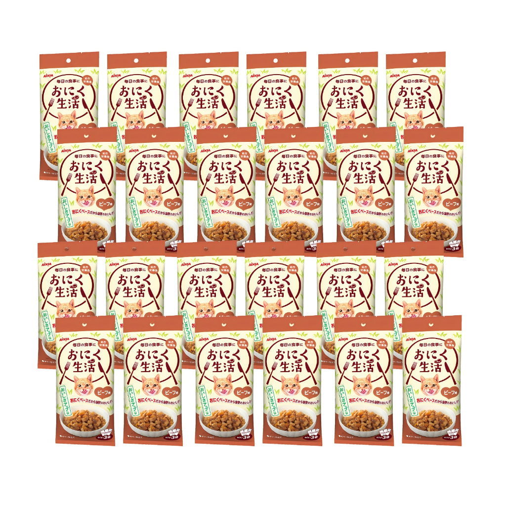 24-Pack Aixia Fish & Meat Life Wet Cat Food - 60g x 3 Skipjack Tuna, White Meat with Jelly, Chicken & Beef Formula - High Protein Meal for Adult & Senior Cats - Perfect for Picky Eaters & Daily Feeding