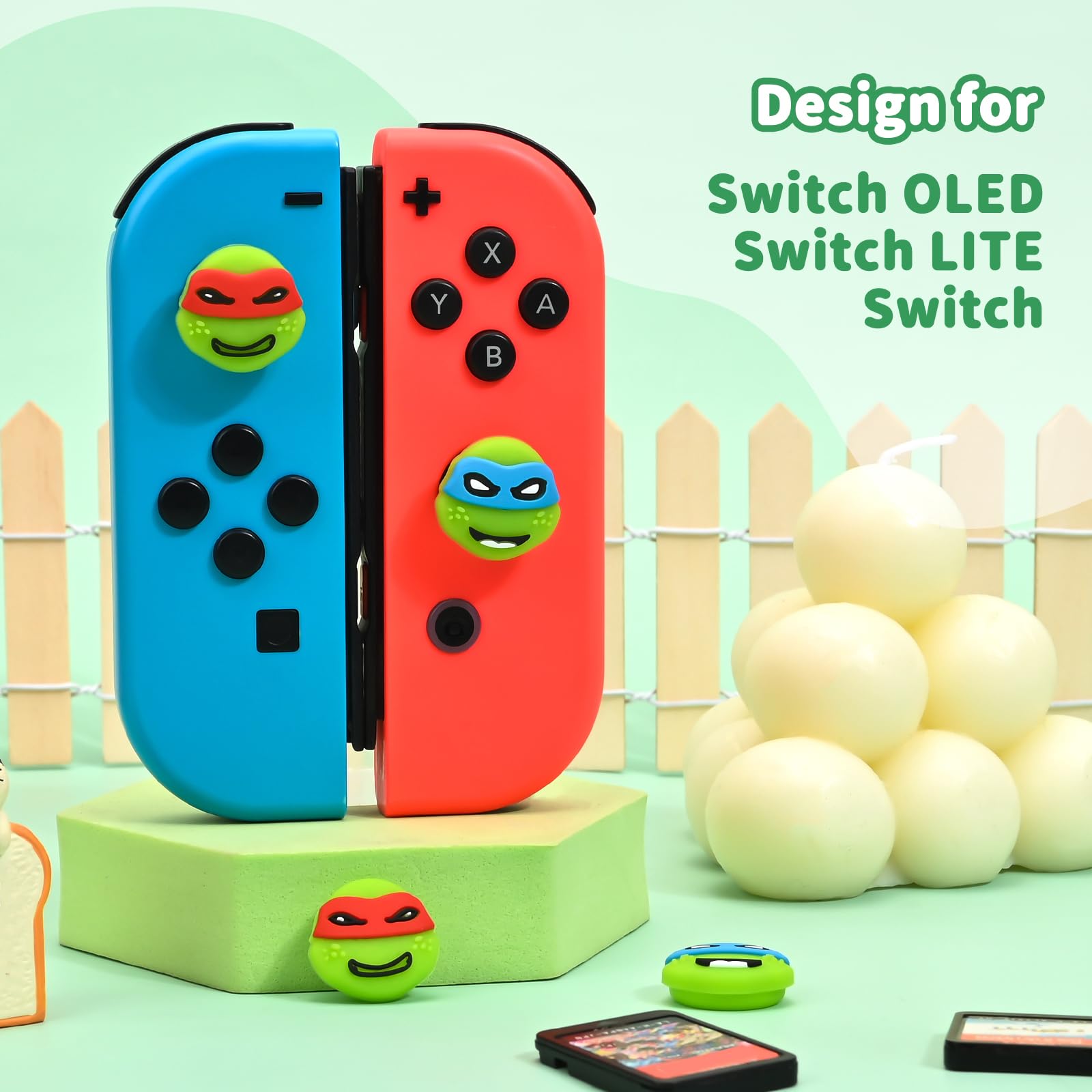 DLseego Soft Silicone Joycon Thumb Grips for Nintendo Switch/Switch Lite/Switch OLED - Anti-Slip Protective Controller Caps (4PCS, Green Turtles Design) - Perfect for Gaming Comfort & Enhanced Grip During Long Play Sessions