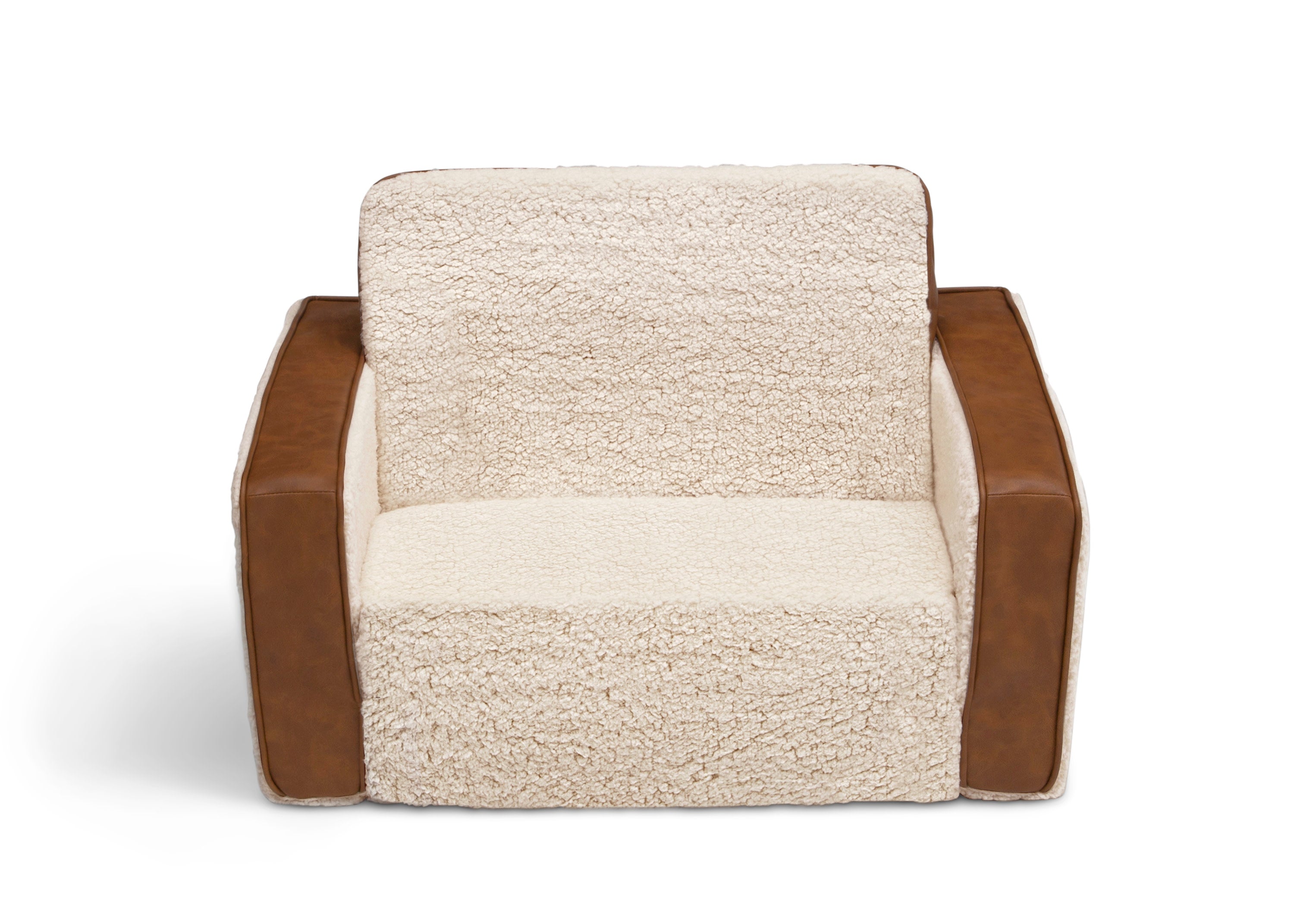Cozee Flip Out Sherpa & Leather 2-in-1 Convertible Kids Chair to Lounger - Soft Convertible Chair for Bedroom, Playroom & Nursery - Perfect for Reading, Relaxing & Playtime