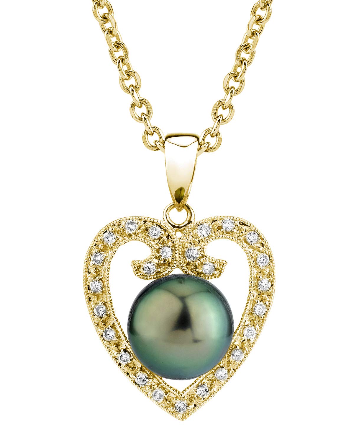 18K Gold Tahitian Pearl & Diamond Heart Pendant Necklace for Women - Elegant Gift