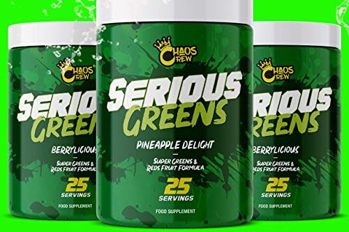 Chaos Crew Serious Greens Mixed Berry Superfood Powder - 25 Servings (25 Count) for Energy, Detox & Immune Support - Perfect for Smoothies, Shakes & Healthy Drinks