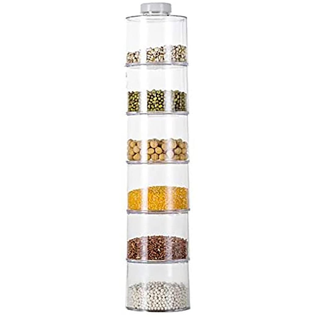 OIPYI 6-Piece Stackable Spice Storage Jars with Lids - Transparent Kitchen Organizer for Spices, Seasonings, Herbs - Space-Saving Spice Rack for Pantry, Countertop, Cabinet Organization (One Size, Color A)