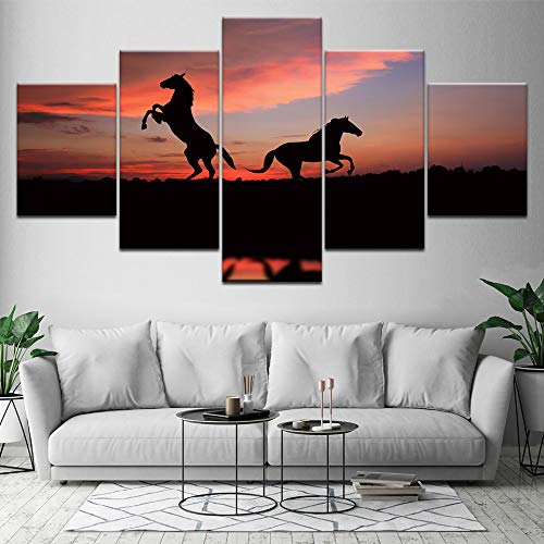 5-Piece Canvas Wall Art Set - Framed Running Horses Sunset Painting for Living Room Decor, Multi Panel Wall Art, Home & Office Decoration - Perfect for Bedroom, Dining Room, or Gift Giving