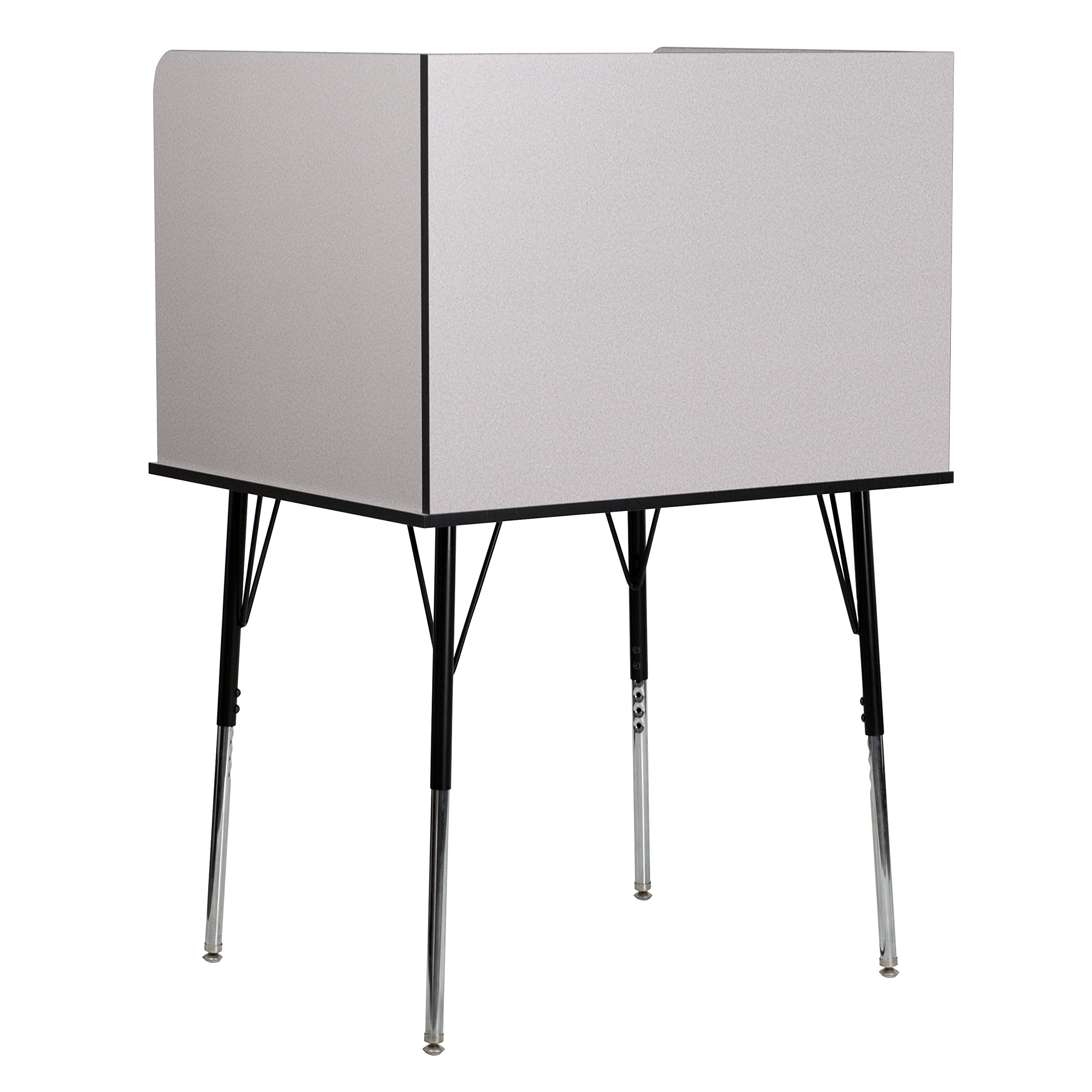 Adjustable Study Carrel Desk with Nebula Grey Finish, Top Shelf & Wire Management Grommet - Perfect for Home Office, Library & Small Spaces