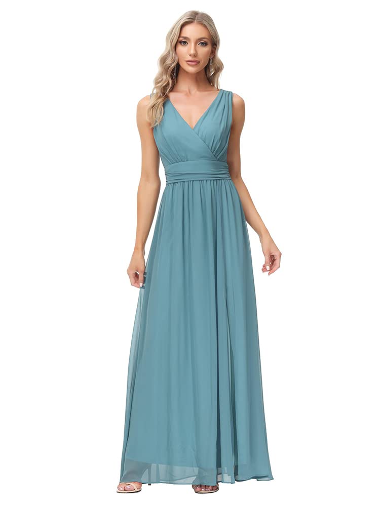Elegant Sleeveless V-Neck Chiffon Maxi Dress for Semi-Formal Evening Parties - Perfect for Cocktail Events, Wedding Guest Outfits & Special Occasions