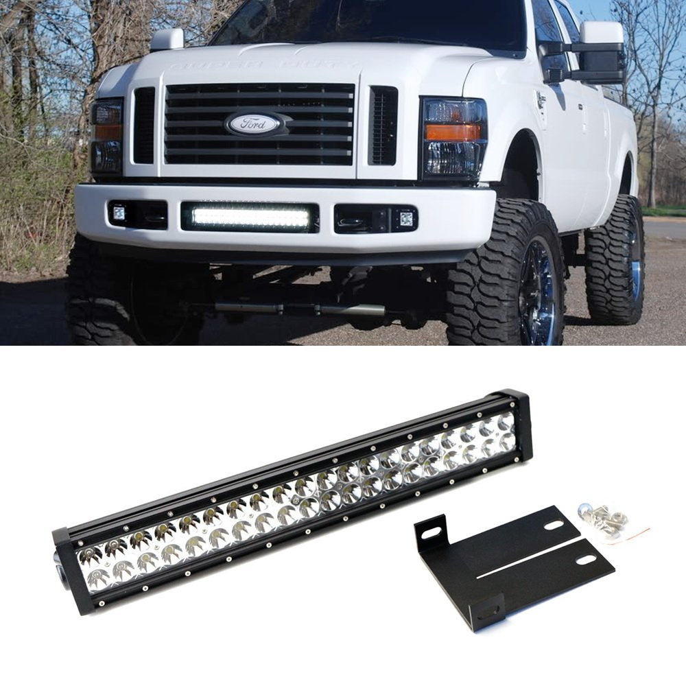 120W 20-Inch LED Light Bar with Bumper Mount Bracket & Wiring Harness - Compatible with 2008-2010 Ford F250 F350 Super Duty - Off-Road, Truck, ATV, Jeep Lighting Upgrade