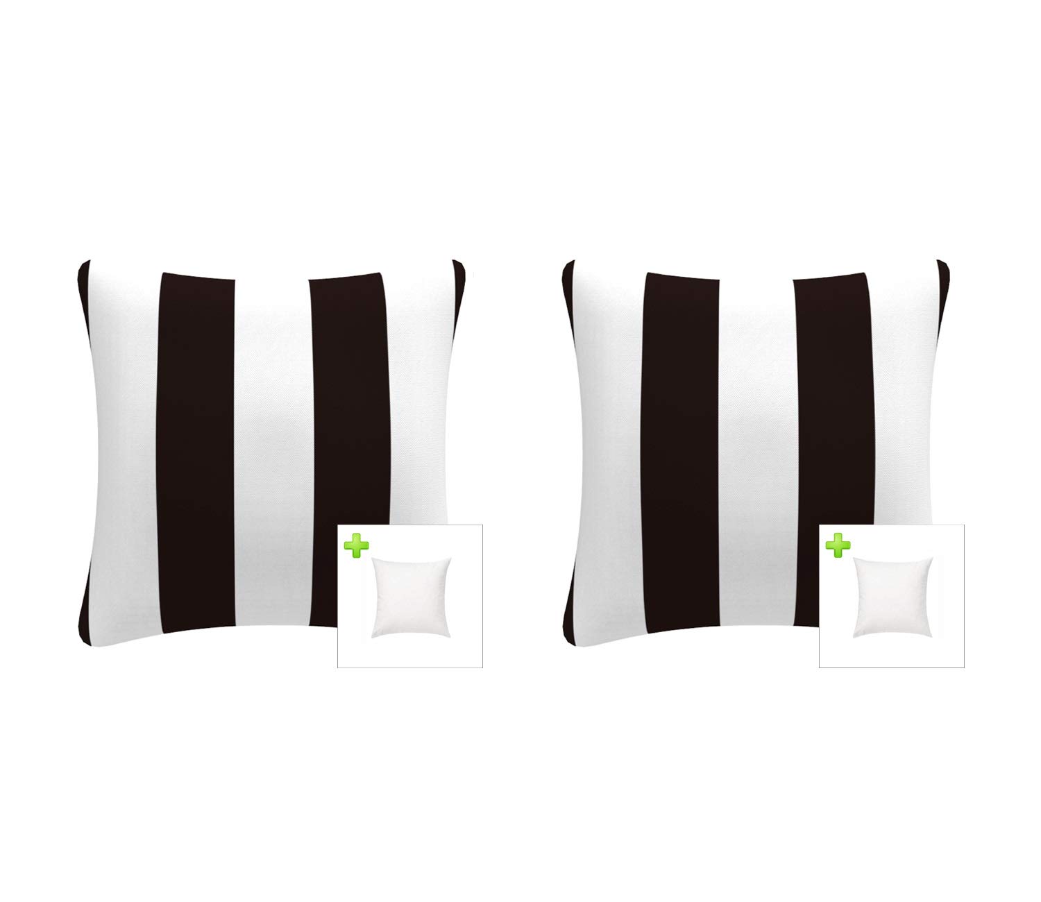FBTS Prime Outdoor Pillows Set of 2 - 18x18 Inch Black and White Stripe Square Decorative Throw Cushions for Patio, Sofa, Bed & Garden Furniture - Waterproof & UV Resistant for All-Weather Use
