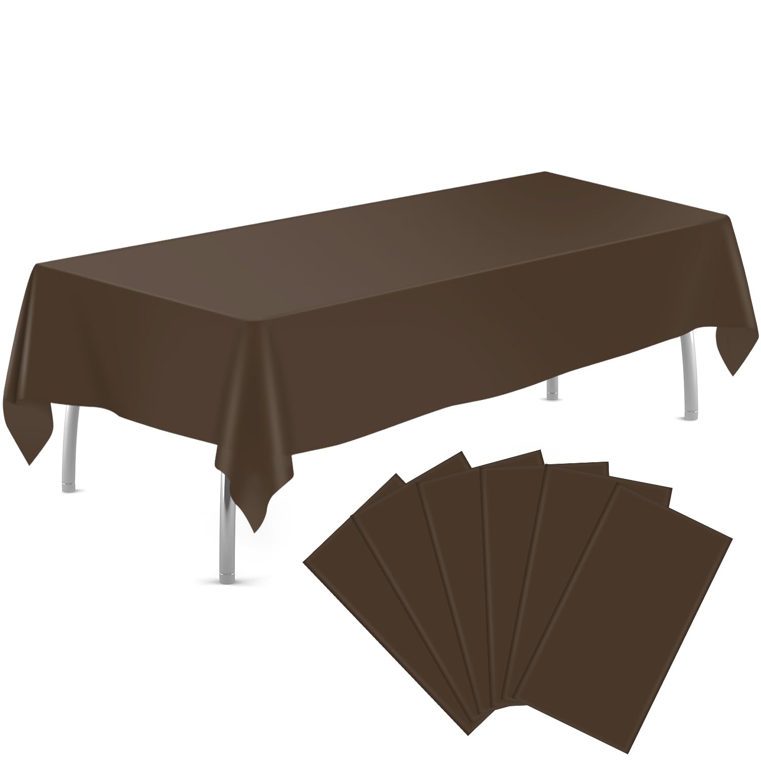 6 Pack Brown Disposable Plastic Tablecloths 54