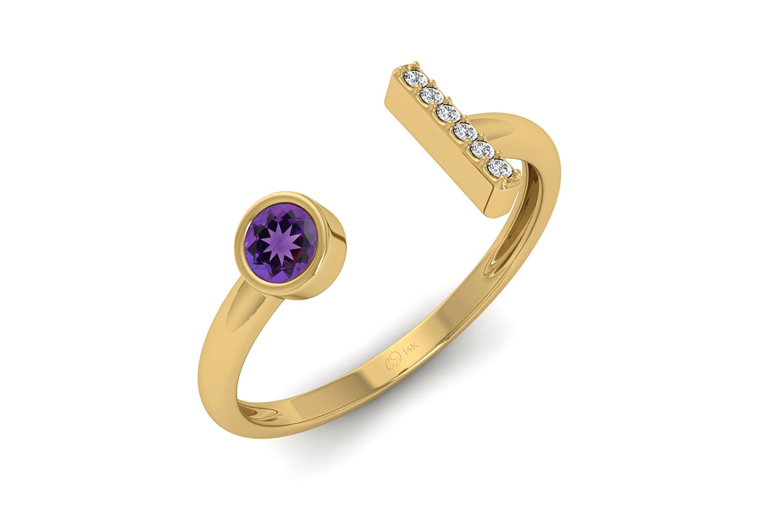 1/4 CT Open Cuff Ring - Diamond & Gemstone Adjustable Ring in 14k Gold for Women | Elegant Stackable Jewelry for Everyday Wear & Special Occasions