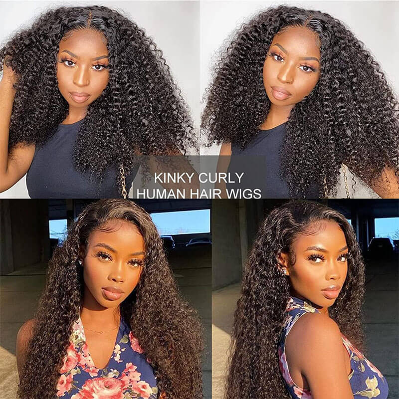 Eullair Kinky Curly Human Hair Wig - Glueless 6x4 & 5x5 Lace Front Wig with Pre-Cut Lace | Beginner Friendly | 30s Quick Install | Natural Black | Perfect for Daily Wear, Cosplay & Special Occasions