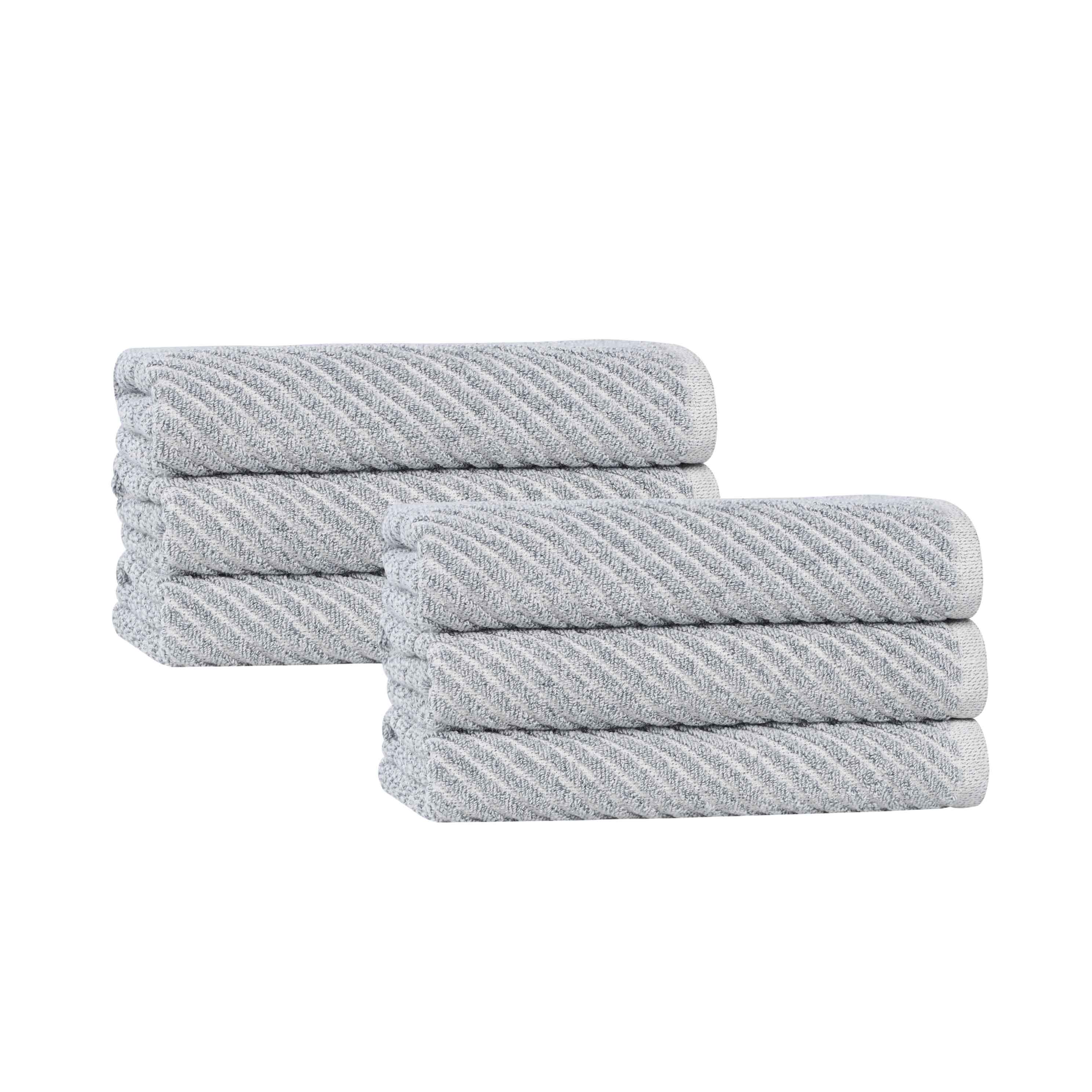 Premium Cotton Blend Diagonal Stripes Hand Towels Set of 6 - Soft Absorbent Bath & Kitchen Towels for Bathroom, Spa, Gym & Guest Use