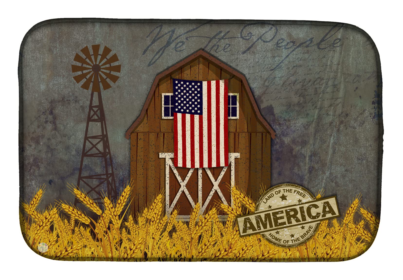 Patriotic Barn Dish Drying Mat - Absorbent Kitchen Counter Mat (14x21