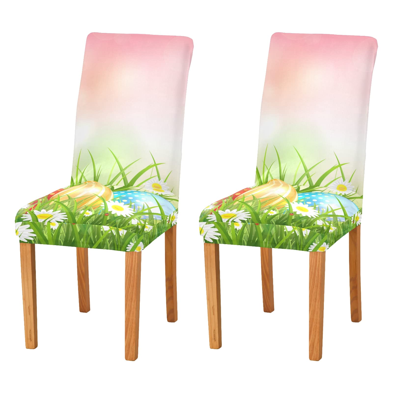 4 Pack Stretchable Dining Chair Covers - Spring Easter Colorful Eggs Pattern Slipcovers for Home, Hotel & Restaurant Decor - Waterproof Seat Protectors for Kitchen, Dining Room & Party Events