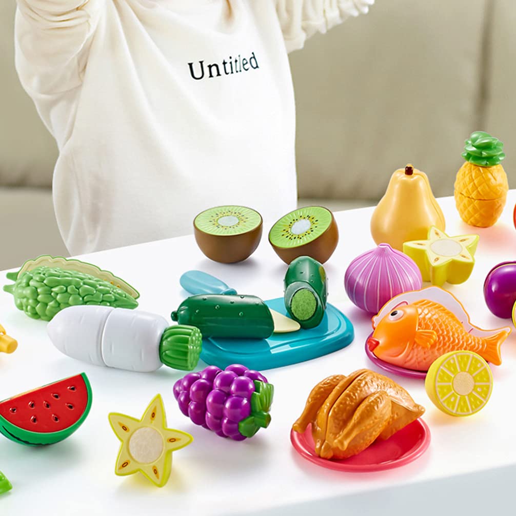 1 Set Play House Toy Cutting Fruit Vegetable Toy for Kids - Pretend Play Kitchen Set with Realistic Fruits & Vegetables - Perfect for Role Play, Learning & Fun at Home or Preschool