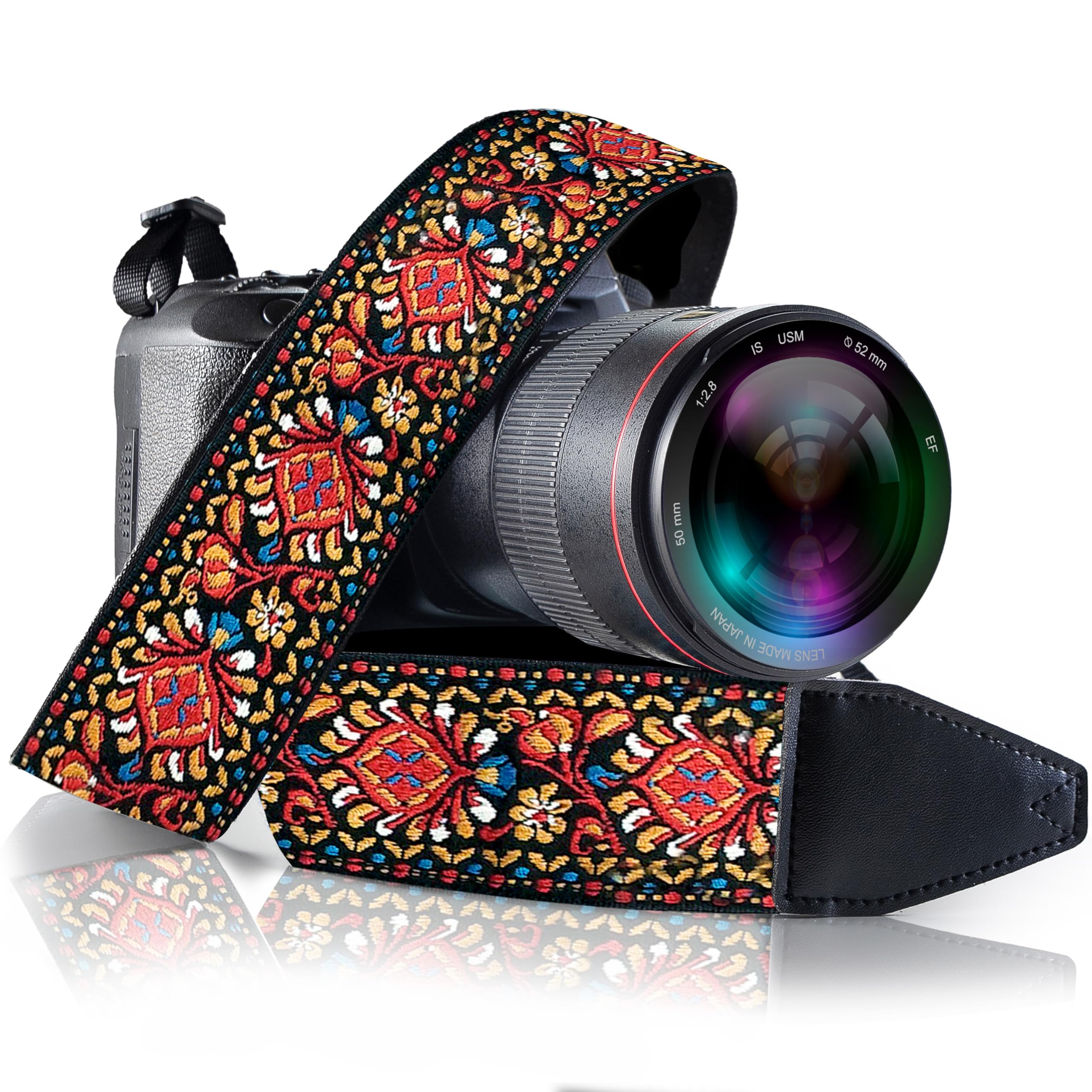 Vintage Red Woven Embroidered Camera Strap for DSLR, SLR & Binoculars - Adjustable Universal Neck, Shoulder & Crossbody Strap - Perfect Photography Gift for Men & Women - Ideal for Travel, Weddings & Outdoor Photography