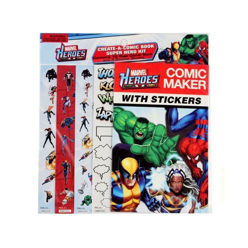 MARVEL HEROES Comic Book Maker Kit with Stickers - 1 Pack, 12 Page Blank Comic Book & 4 Sticker Sheets for Kids - Creative Storytelling Activity for Birthday Parties, Classroom Projects & Superhero Fans