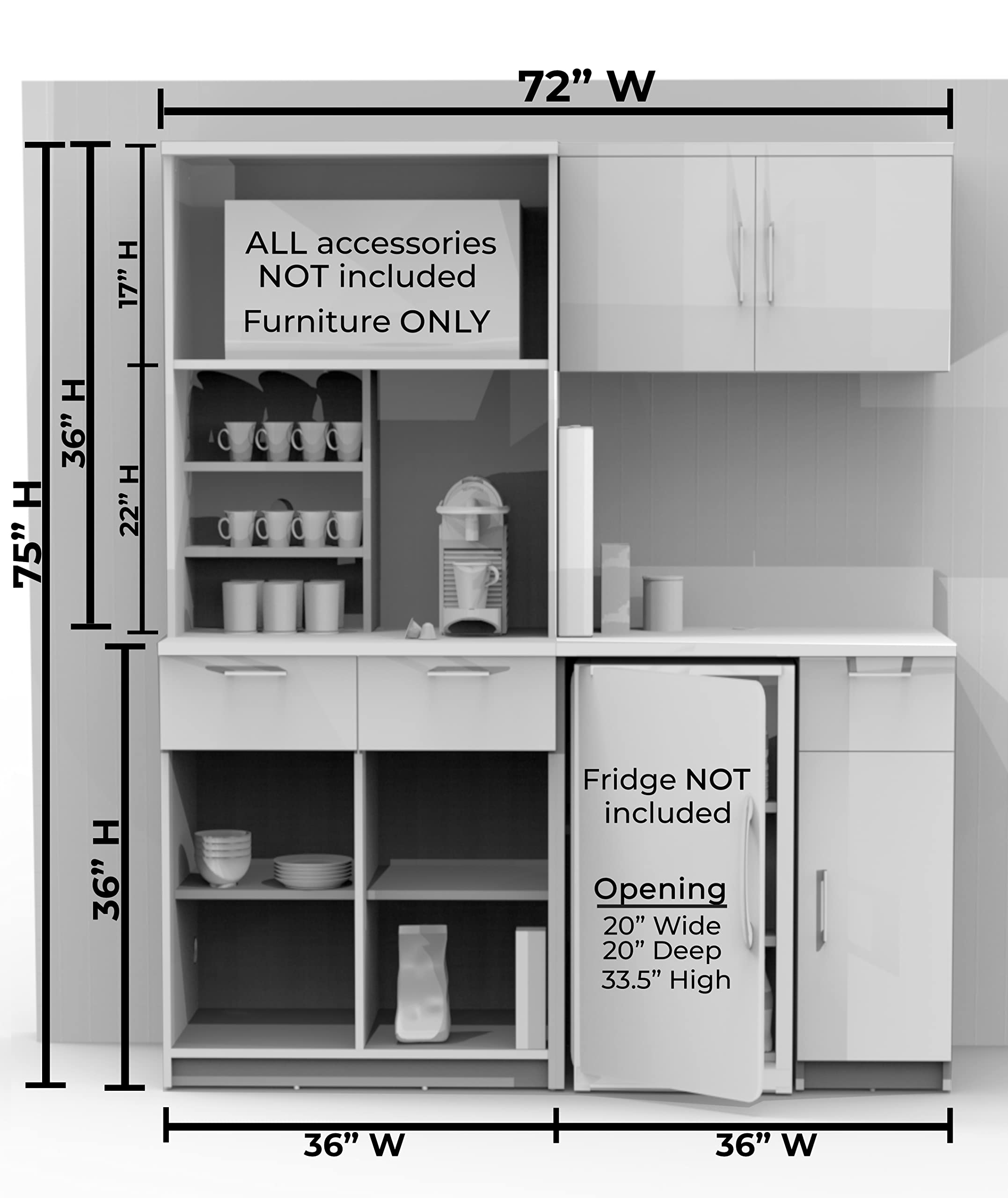 BREAKtime Coffee Break 4-Piece Lunch Room Furniture Set - Espresso Buffet Color, 72 Inch Width, Factory Assembled (Furniture Only, Model 6875) - Perfect for Office Break Rooms, Cafeterias & Cozy Home Dining Areas