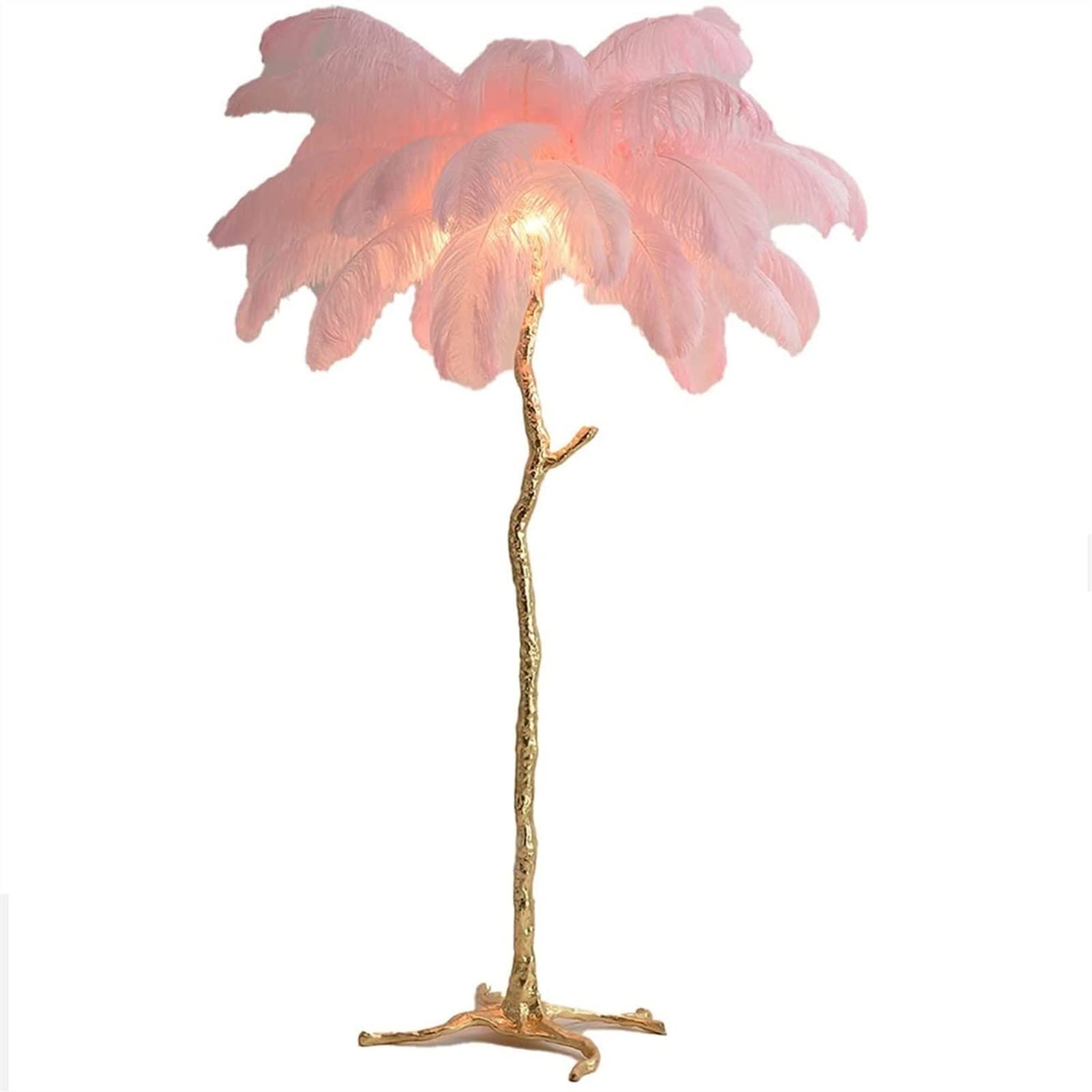 FIOXOO 170cm Pink Feather Floor Lamp - Elegant Bedside & Living Room Lighting for Romantic Atmosphere, Wedding Decor, Princess Style Soft Light - Perfect for Bedroom, Lounge, and Special Occasions