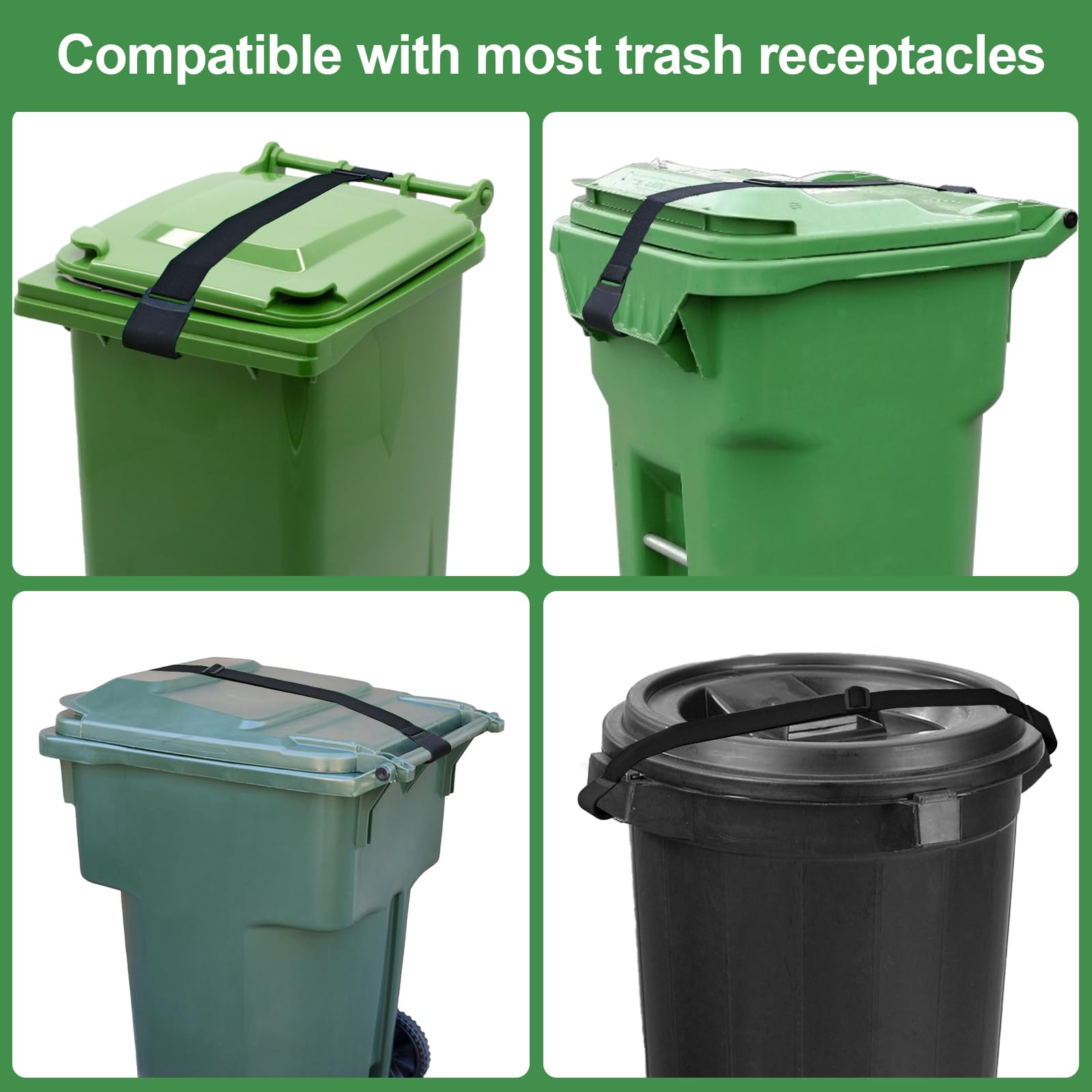 Heavy Duty Metal Double Claw Trash Can Lock - Raccoon & Bear Proof Garbage Bin Straps - Universal Bungee Cord Animal Proof Lock - Secure Trash Cans from Wind & Wildlife (2 Pack) - Perfect for Outdoor Use in Backyards, Camping & Wildlife Areas