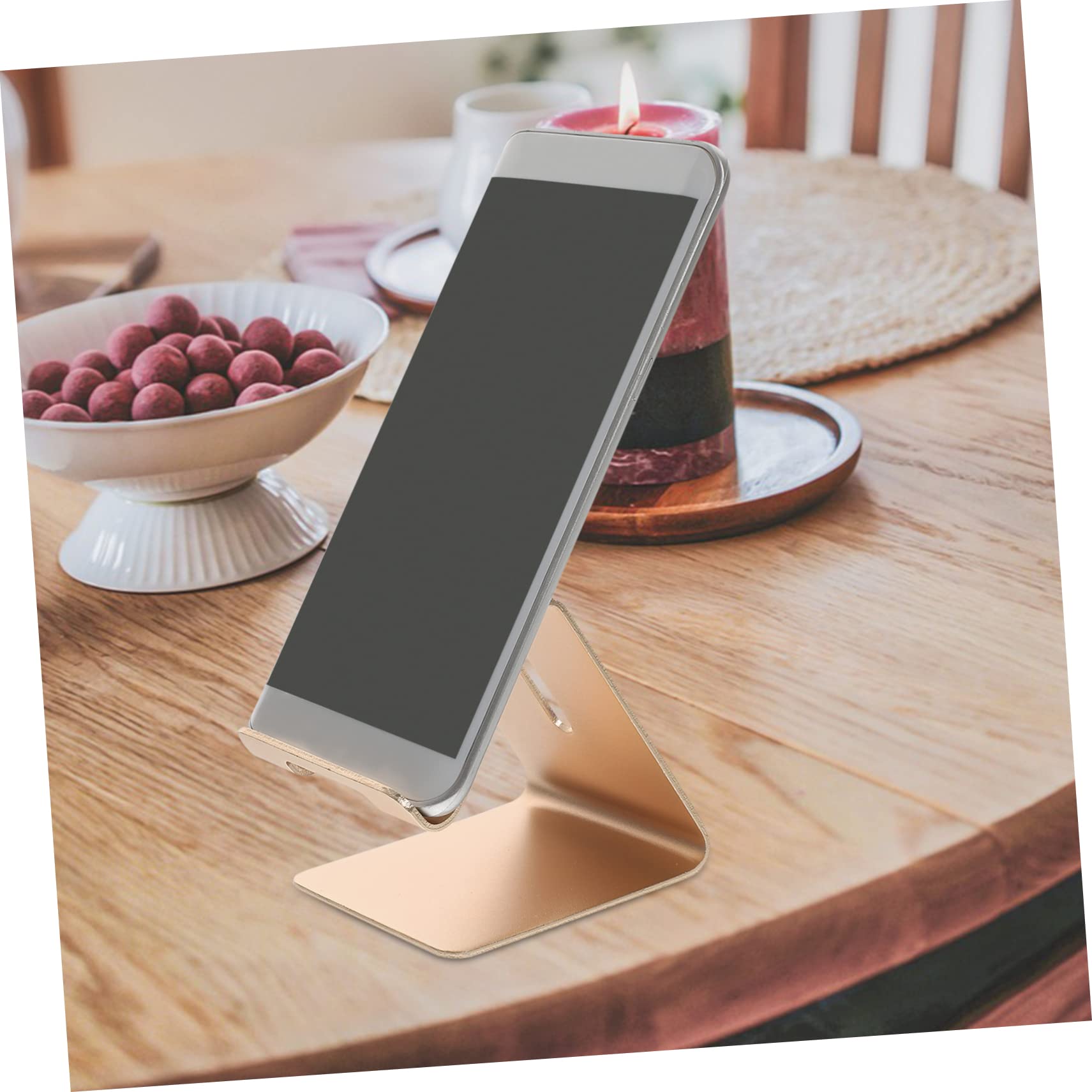 Aluminum Universal Tabletop Phone Stand Holder - Adjustable Phone Bracket for Cell Phone, Tablet, and Computer - Perfect for Desk, Kitchen, and Video Calls