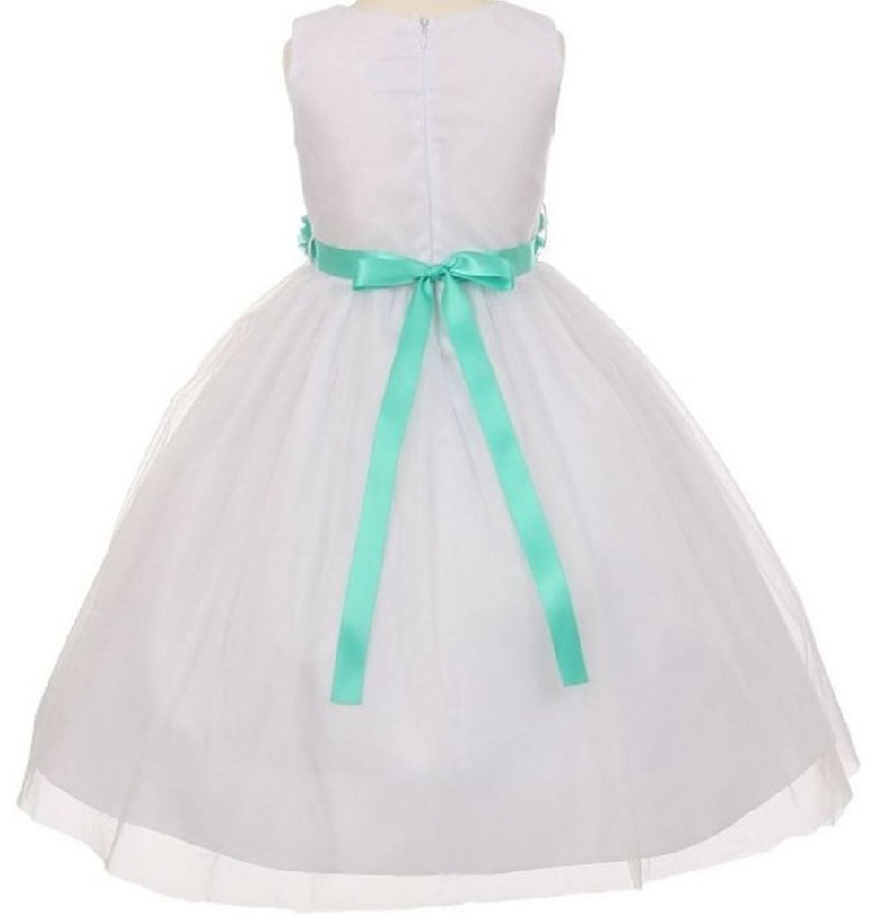 Little Girls White Tulle V-Neck Floral Sash Flower Dress - Perfect for Birthday Parties, Pageants & Special Occasions