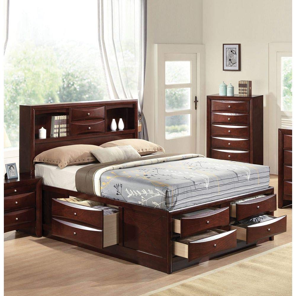Elountik Solid Wood Bed Frame with Storage Drawers & Headboard Shelf - Full Size Platform Bed for Guest & Master Bedrooms, Espresso Finish - Perfect for Small Spaces & Modern Home Decor