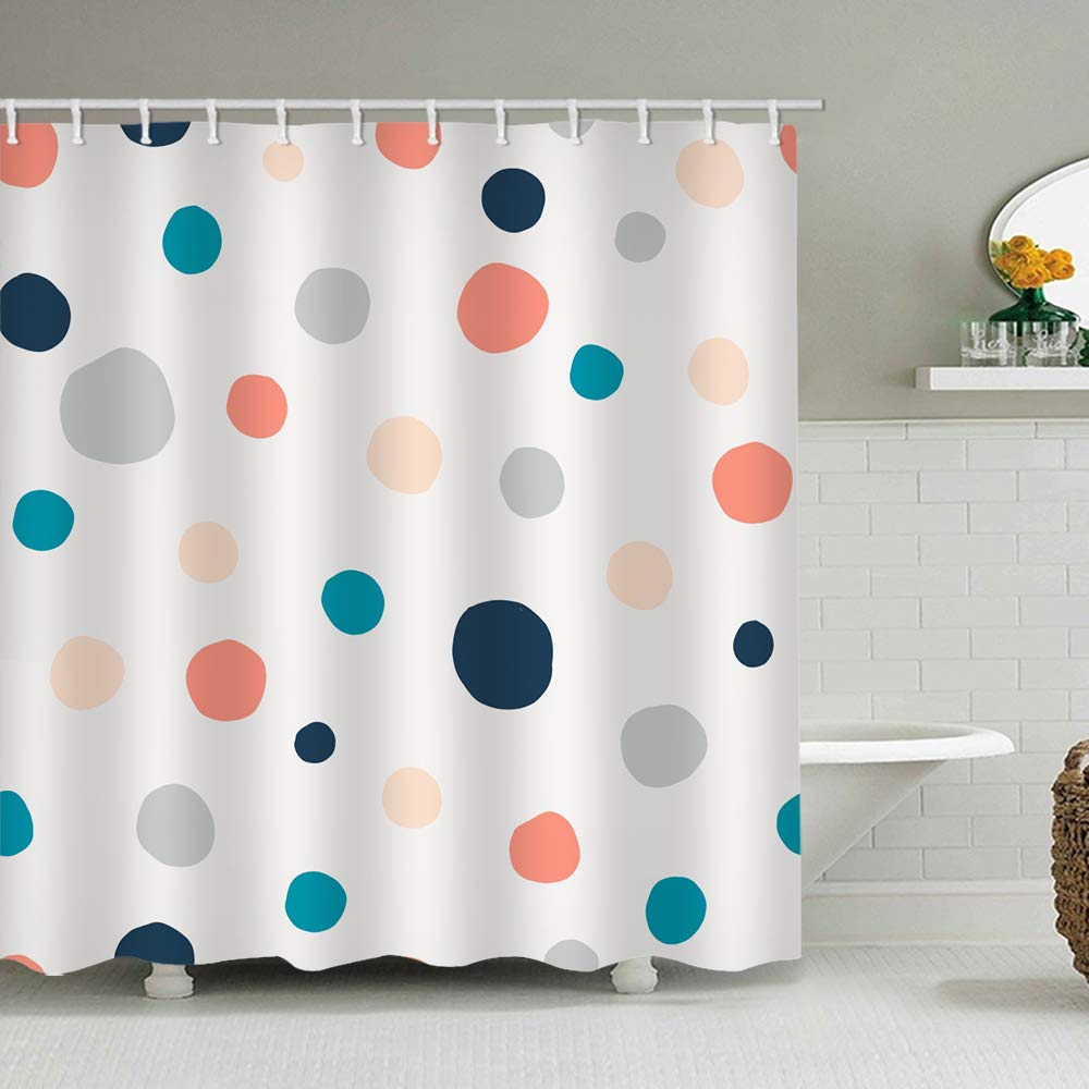 Circle Shower Curtain Set - Polychrome Big Dot Design on White Background | Waterproof Polyester Fabric Bathroom Decor | Perfect for Modern Bathrooms, Guest Baths & Kids' Bathroom Accessories