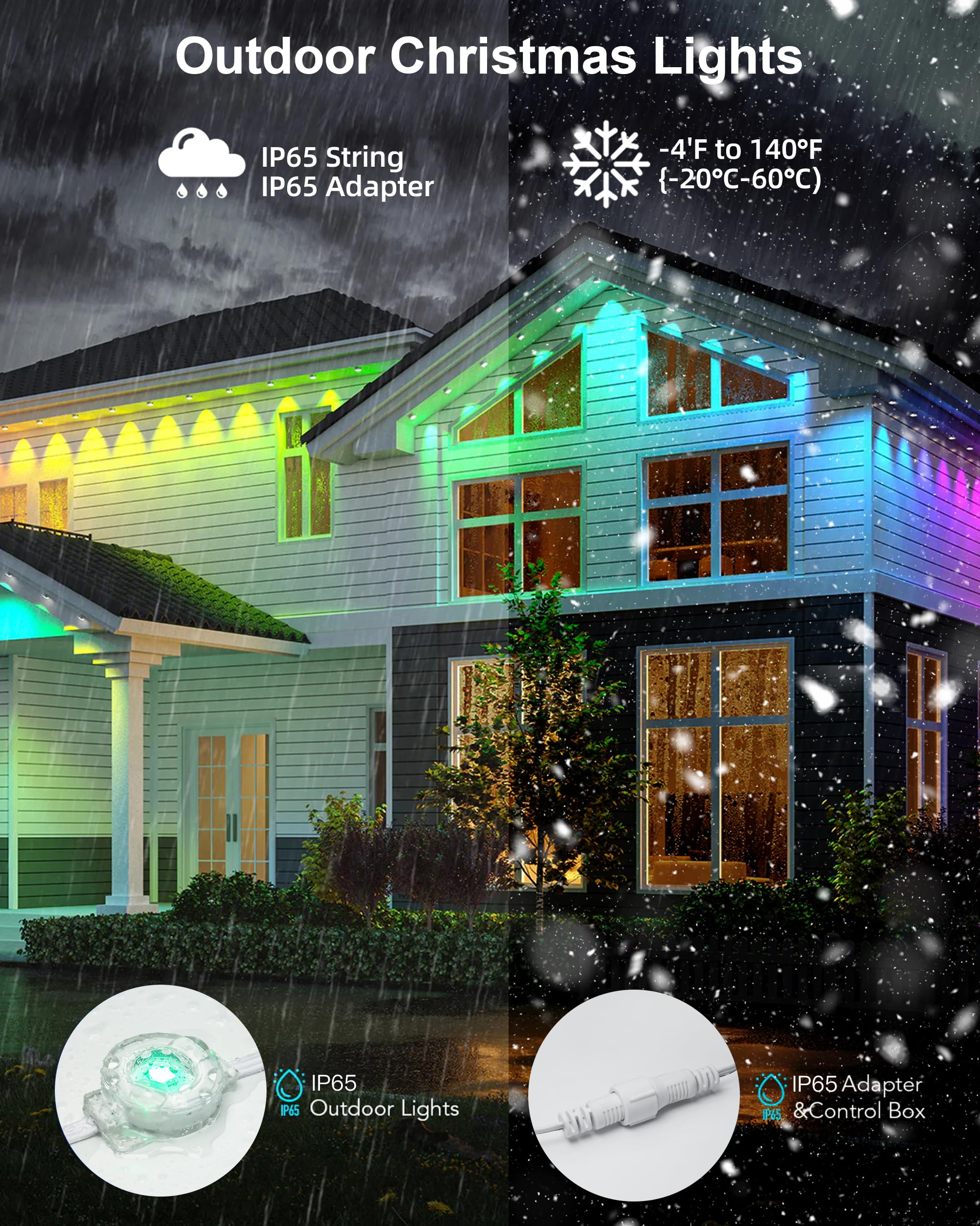 Smart LED Permanent Outdoor Lights - 111ft 72 RGB LEDs with App Control, DIY Scene Modes, IP65 Waterproof for Christmas, Holiday & Year-Round Decor - Perfect for Roofline, Garden, House Parties & Outdoor Events
