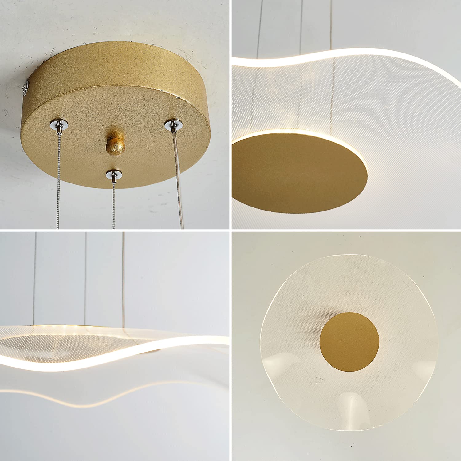 Golden Lotus Leaf Pendant Light - Modern Metal Hanging Lamp with Irregular Acrylic Lampshade, Dimmable LED Chandelier for Dining Room & Kitchen Island Lighting | Perfect for Contemporary Home Decor & Restaurant Ambiance