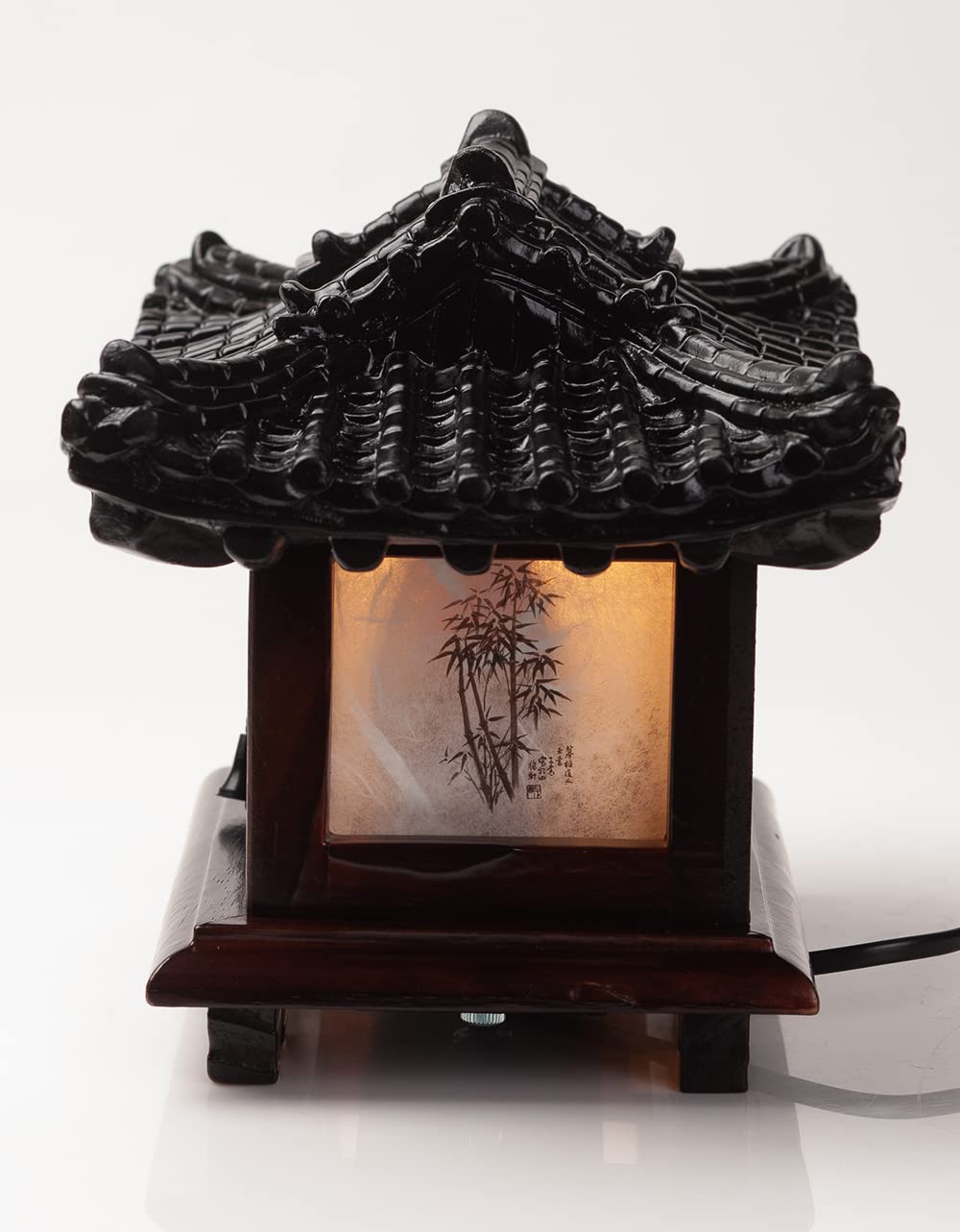 Handmade Antique Korean Hanok Pagoda Table Lamp - Traditional Wood Carved Art Deco Lantern for Bedroom, Living Room & Office Decor - Asian Inspired Brown Oriental Lighting with Pavilion Design