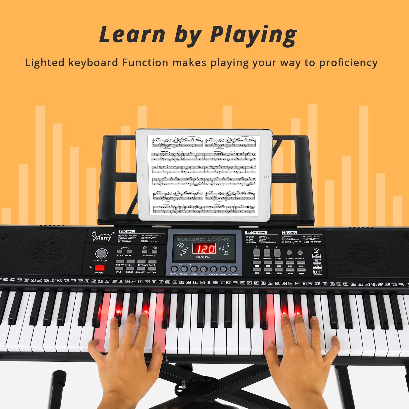 GLARRY 61-Key Full Size Portable Electric Keyboard Piano Set for Beginners & Kids - Includes Piano Bench, Stand, Music Stand, Microphone, Headphone & Power Supply - Perfect for Home Practice, Music Lessons & Christmas Gifts