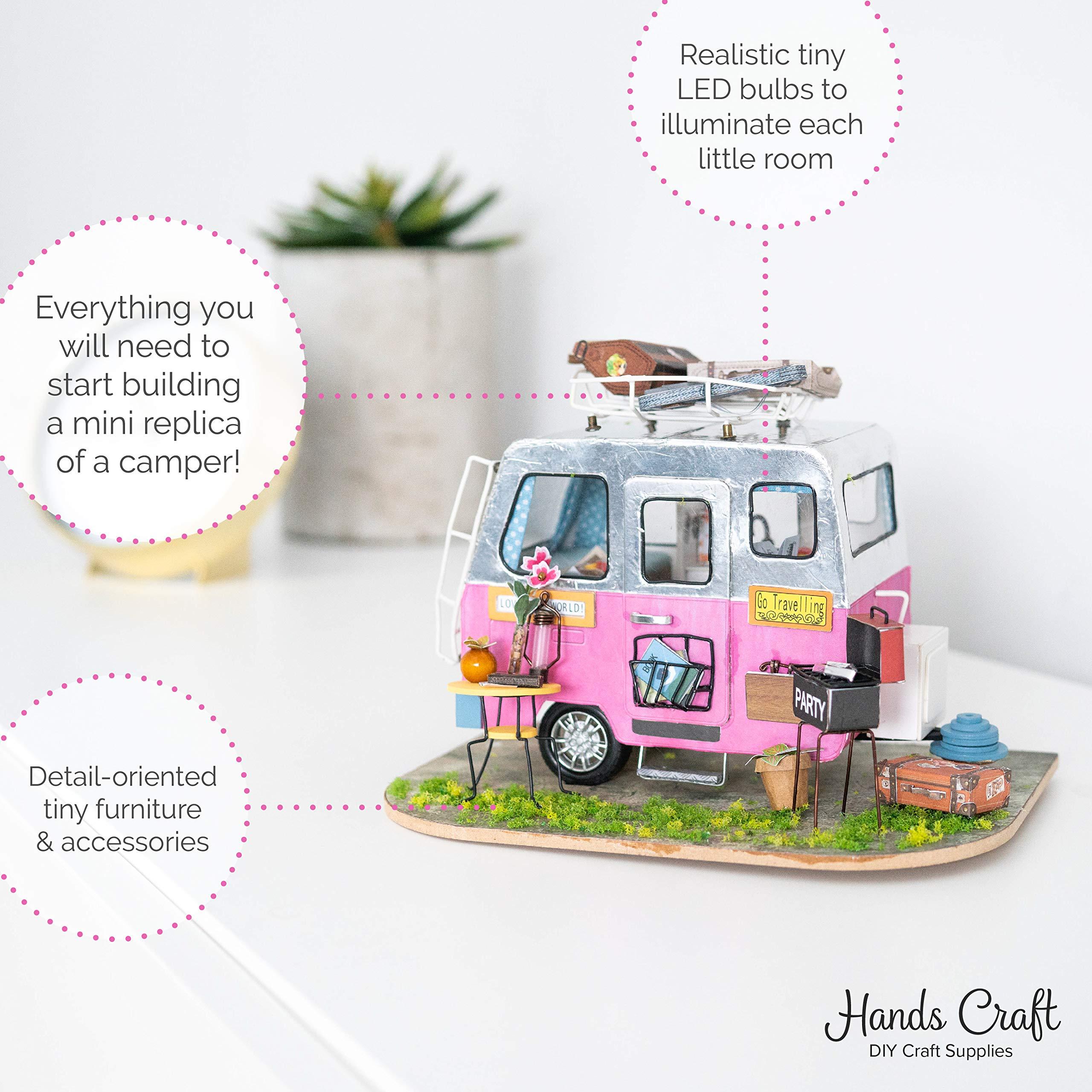 Happy Camper Miniature Wooden Dollhouse - Handcrafted Wooden Dollhouse for Kids & Collectors | Perfect for Playtime, Room Decor & Gift Giving