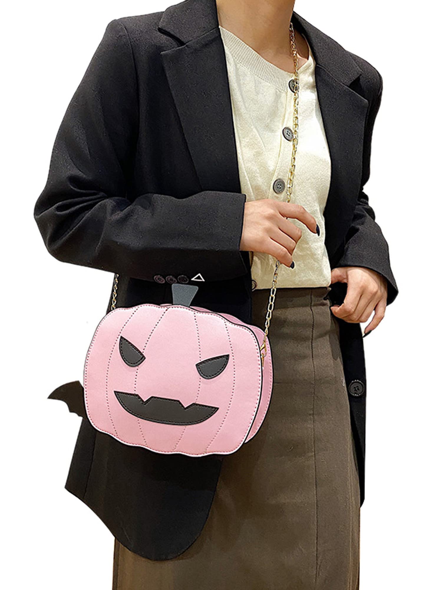 Stylish Women's Pumpkin Shoulder Bag - Cute Devil Crossbody Purse for Halloween Trick or Treat - Fashionable Pink Handbag (One Size) - Perfect for Halloween Parties, Cosplay & Everyday Fall Fashion