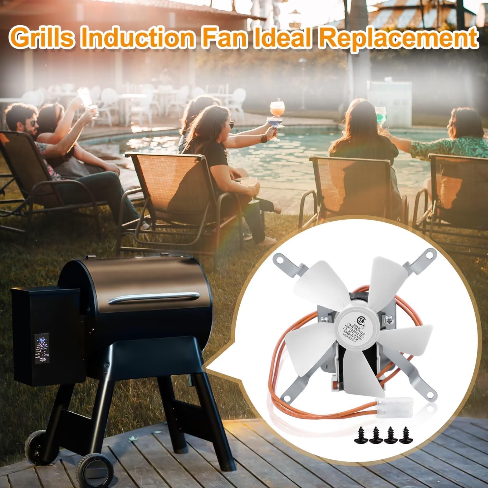 Upgraded AC120V 60Hz Grill Induction Fan Replacement Kit for Pit Boss, Traeger, Camp Chef & Z Grills Pellet Smokers - High Performance Combustion Fan Part for Wood Pellet Grills (Perfect for Backyard BBQs, Camping & Outdoor Cooking)