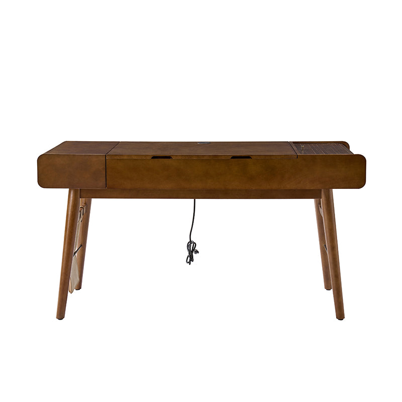 Mid Century Modern Home Office Desk with 2 USB Power Outlets - Stylish Writing Desk for Small Spaces, Remote Work & Study