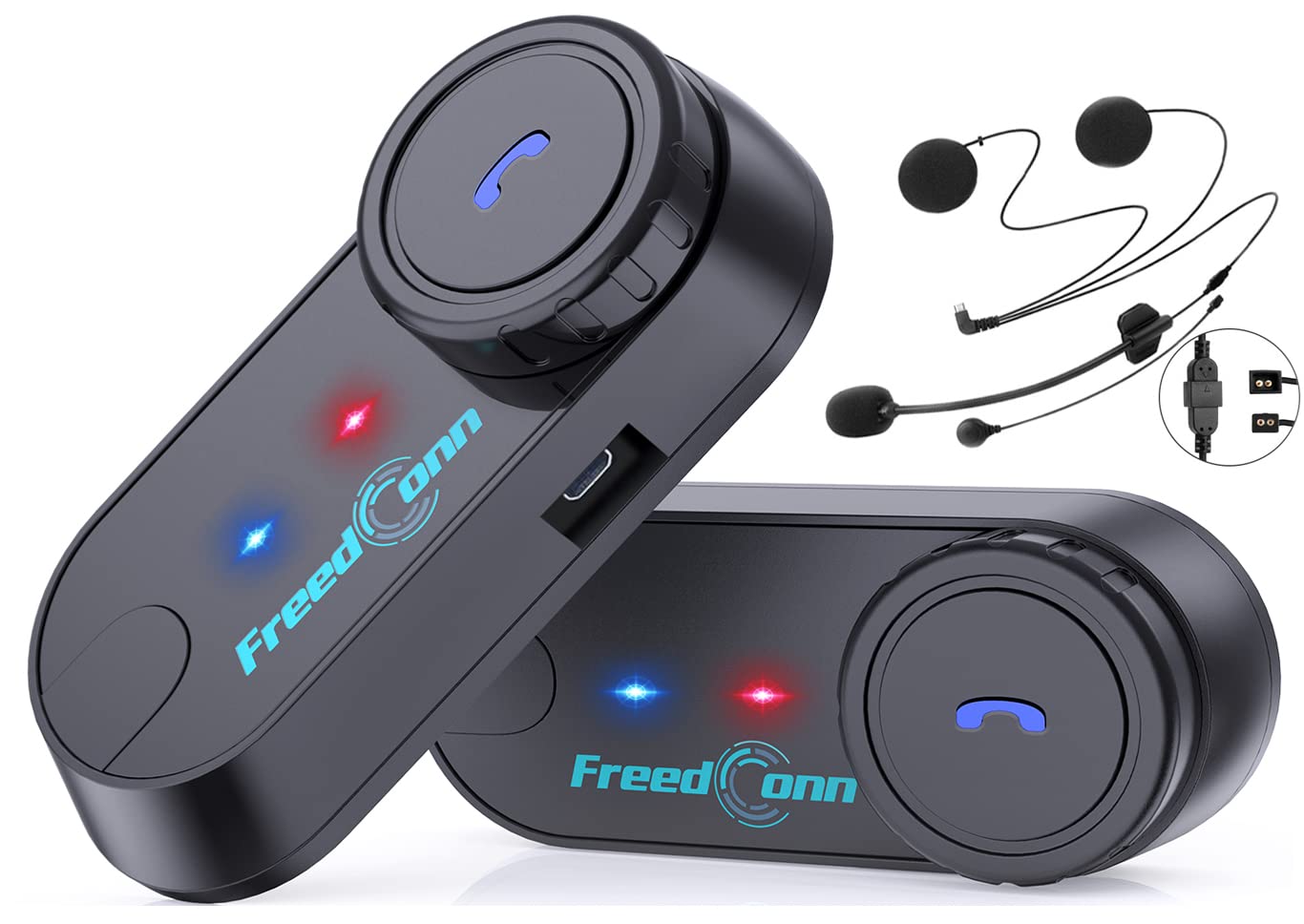 FreedConn Bluetooth Motorcycle Headset & TCOM VB Helmet Bluetooth Headset - 2-Way 800M Intercom, Universal Motorcycle Communication System Kit for Ski/ATV/Dirt Bike (FM/IP65/2-in-1 Mic/Siri Compatible) - 2 Pack - Perfect for Group Riding, Adventure Tours & Outdoor Sports