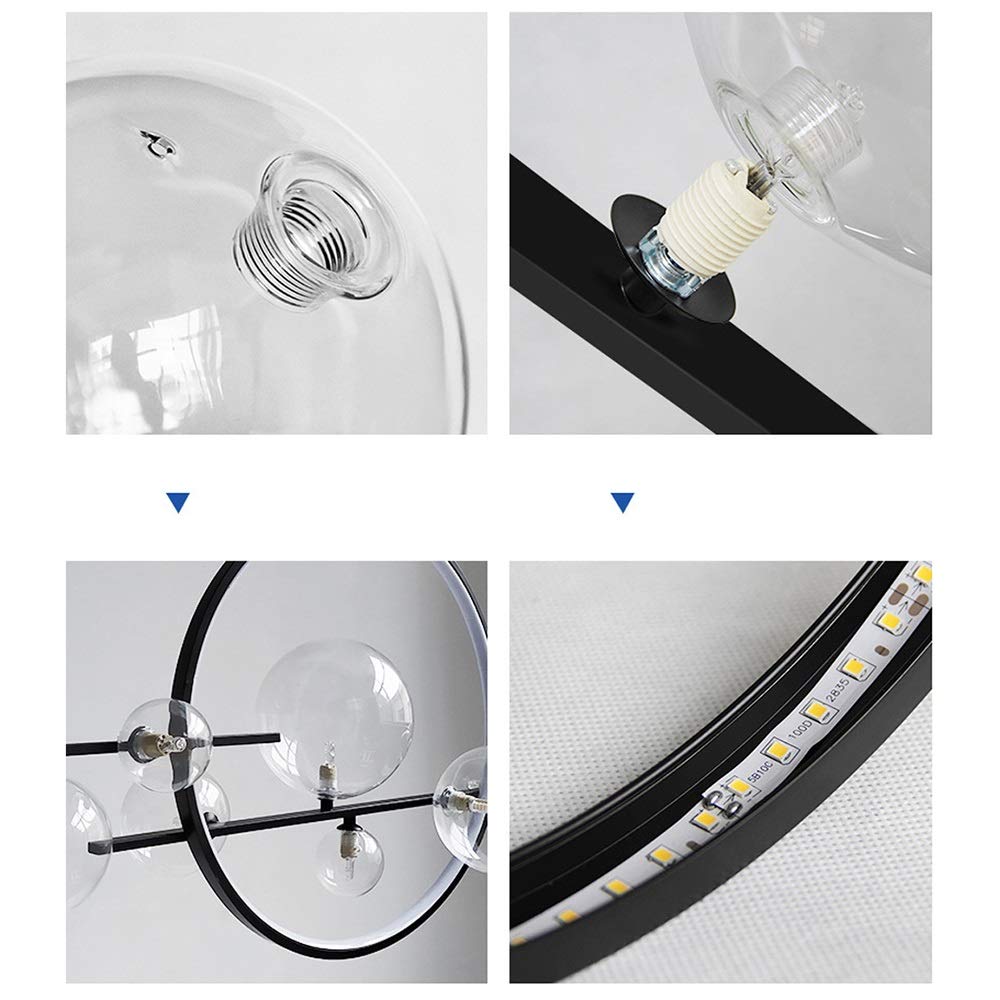 Modern Wrought Iron LED Chandelier Light - Round Black & Gold Postmodern Glass Bubble Design with G9 Bulb (100x73cm) - Perfect for Dining Room, Living Room, and Bedroom Lighting