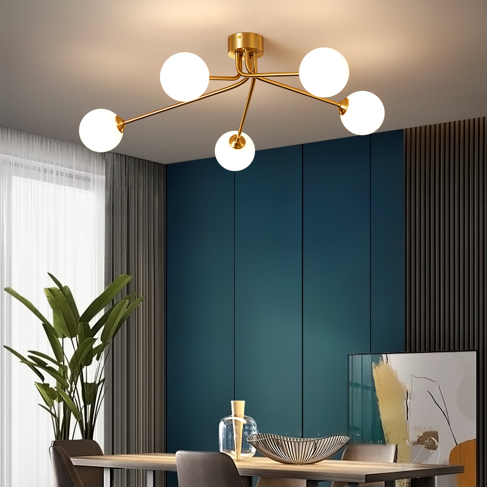 Modern Morella Ball Ceiling Light Fixture - Elegant Glass Globe Pendant Lighting for Living Room, Bedroom, Dining Room & Kitchen - Dimmable LED Chandelier for Home Decor