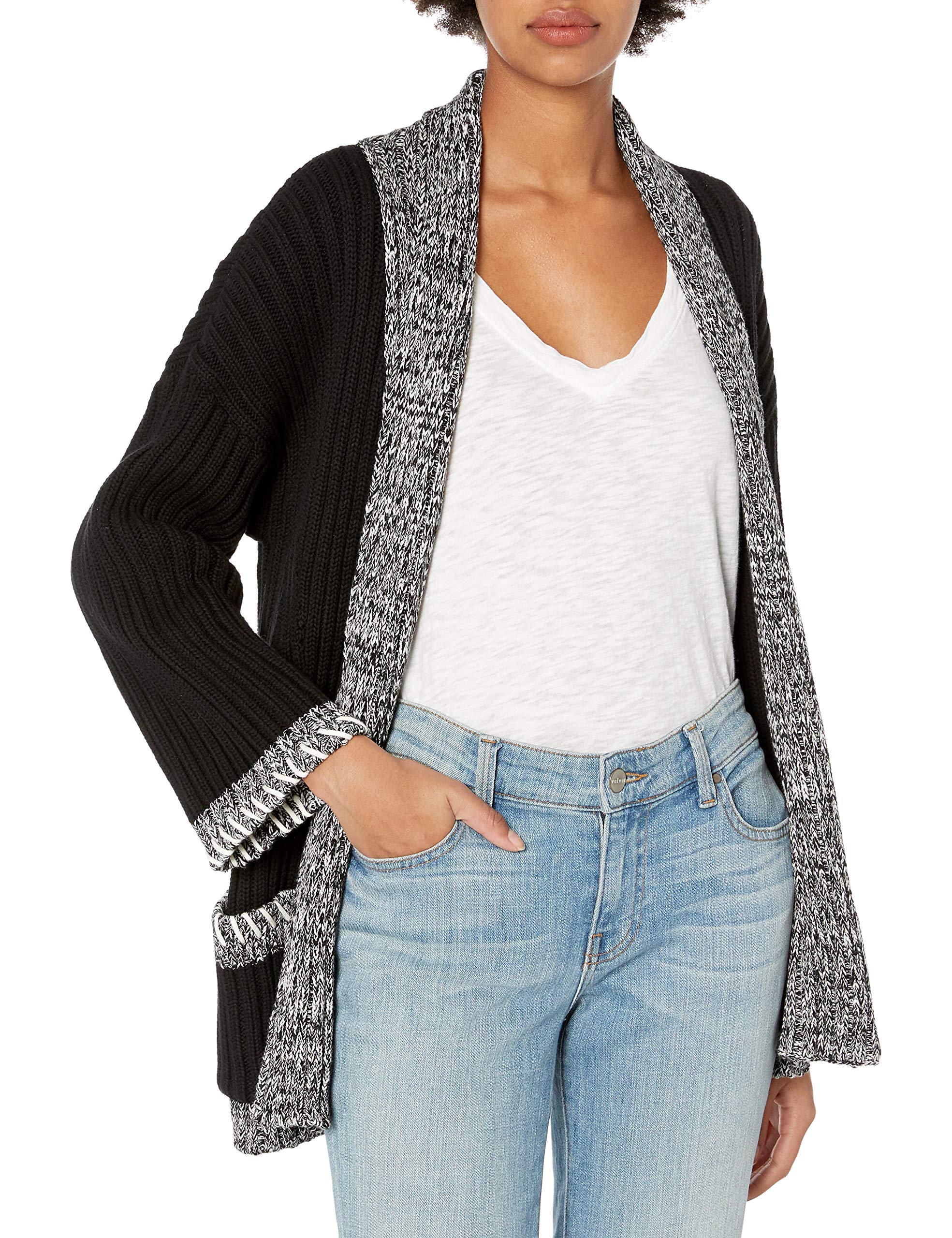 525 America Women's Tweed Trim Open Cardigan Sweater - Cozy Fall & Winter Knitwear for Office, Dating and Casual Outfits